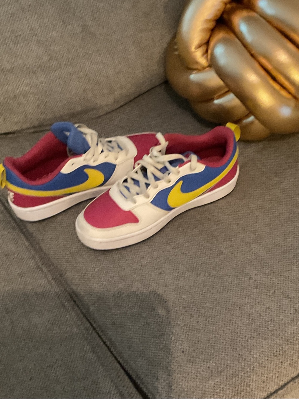 Nike Kids Pink, Blue & White Low-Top Sneakers with Yellow Swoosh - Picture 5 of 5